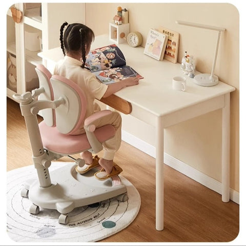 Solid Rubber Wood Cream White Childrens Writing Desk with Drawer for Study and Reading