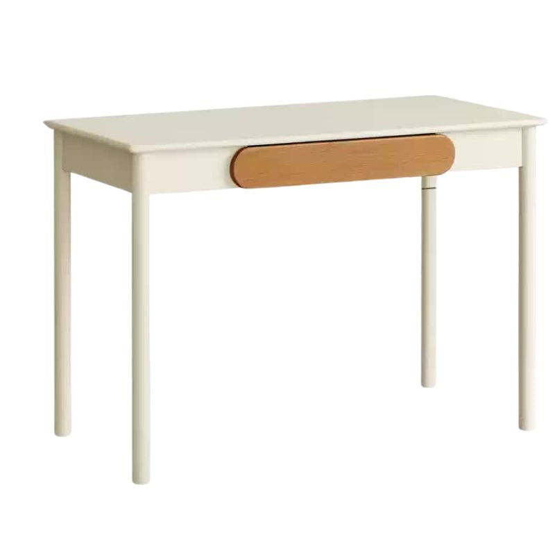 Solid Rubber Wood Cream White Childrens Writing Desk with Drawer for Study and Reading