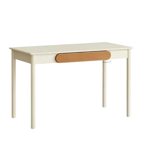 Solid Rubber Wood Cream White Childrens Writing Desk with Drawer for Study and Reading