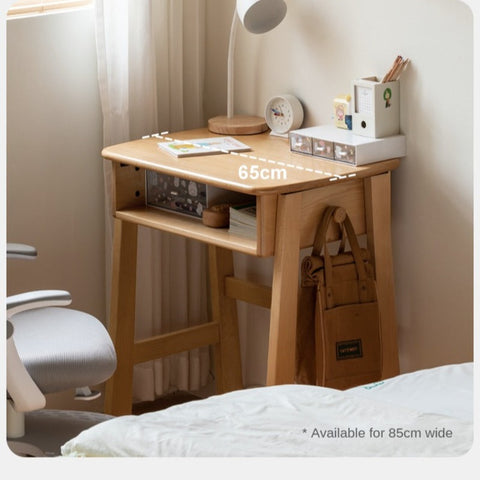 Beech Solid Wood Kids Desk Natural Finish Children Study Table with Storage for Small Spaces