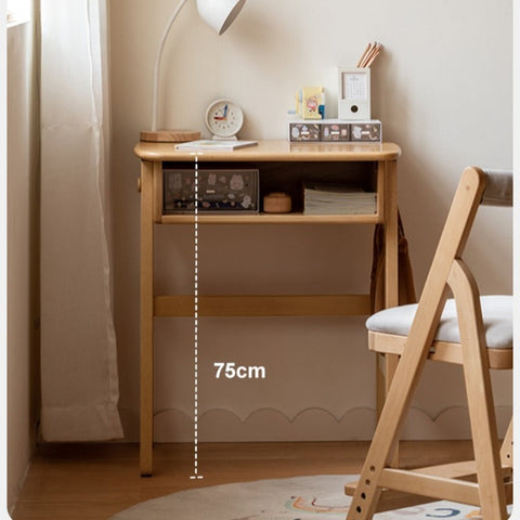Beech Solid Wood Kids Desk Natural Finish Children Study Table with Storage for Small Spaces