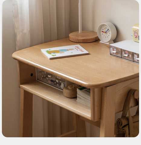 Beech Solid Wood Kids Desk Natural Finish Children Study Table with Storage for Small Spaces