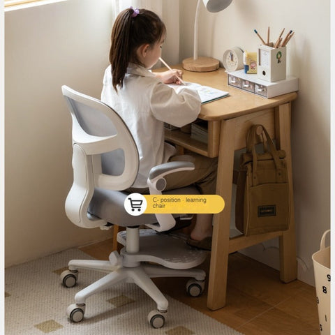 Beech Solid Wood Kids Desk Natural Finish Children Study Table with Storage for Small Spaces