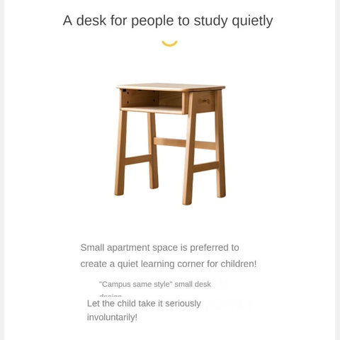 Beech Solid Wood Kids Desk Natural Finish Children Study Table with Storage for Small Spaces