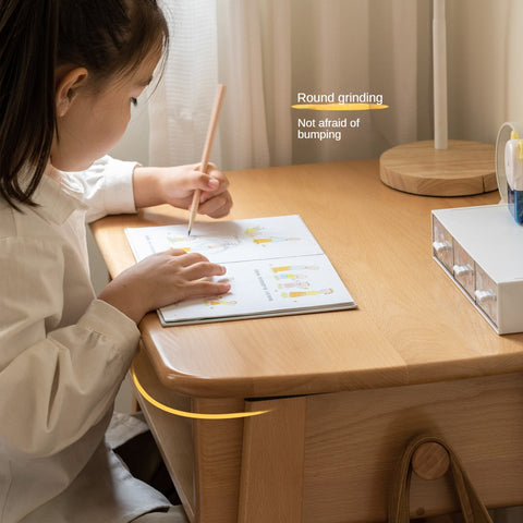 Beech Solid Wood Kids Desk Natural Finish Children Study Table with Storage for Small Spaces