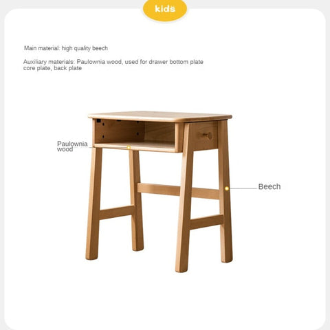 Beech Solid Wood Kids Desk Natural Finish Children Study Table with Storage for Small Spaces