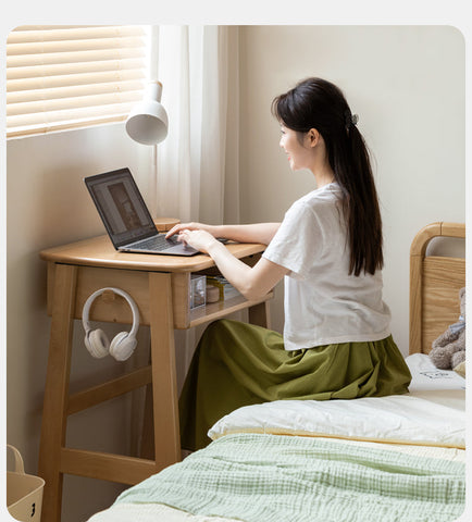 Beech Solid Wood Kids Desk Natural Finish Children Study Table with Storage for Small Spaces
