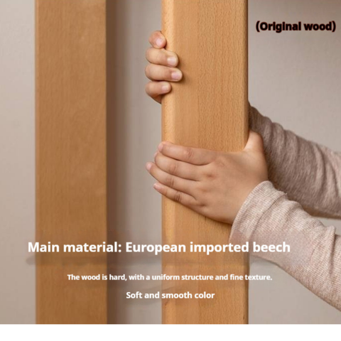 Beech Solid Wood Kids Desk with Movable Storage Natural Finish Study Table with Pulleys