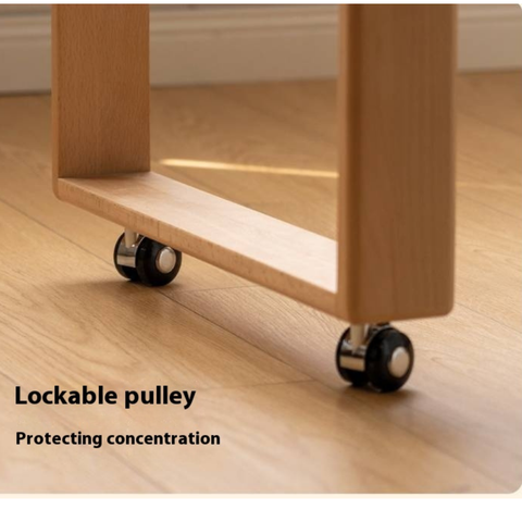 Beech Solid Wood Kids Desk with Movable Storage Natural Finish Study Table with Pulleys