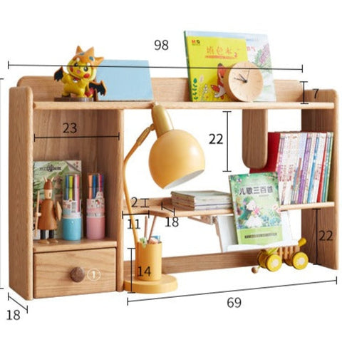 Oak & Beech Solid Wood Bookshelf Natural Finish Versatile Desktop Storage Shelf for Home & Office