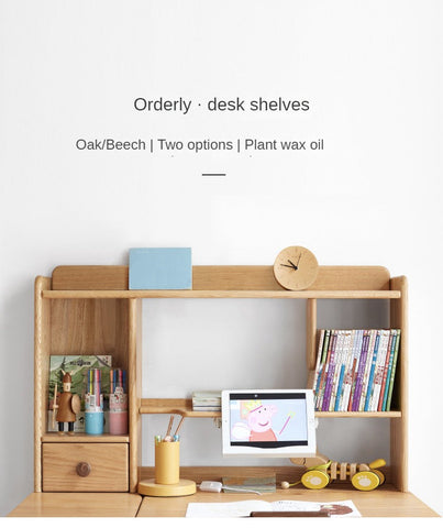 Oak & Beech Solid Wood Bookshelf Natural Finish Versatile Desktop Storage Shelf for Home & Office