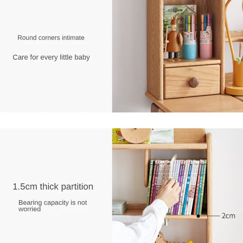 Oak & Beech Solid Wood Bookshelf Natural Finish Versatile Desktop Storage Shelf for Home & Office