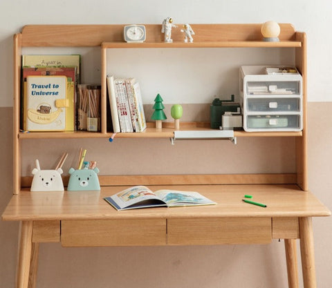 Oak & Beech Solid Wood Bookshelf Natural Finish Versatile Desktop Storage Shelf for Home & Office