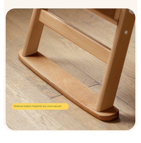 Beech Solid Wood Adjustable Baby Dining Chair Natural Finish Foldable & Safe Child Seat