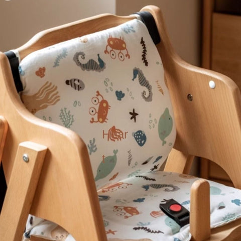 Beech Solid Wood Adjustable Baby Dining Chair Natural Finish Foldable & Safe Child Seat