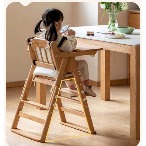 Beech Solid Wood Adjustable Baby Dining Chair Natural Finish Foldable & Safe Child Seat
