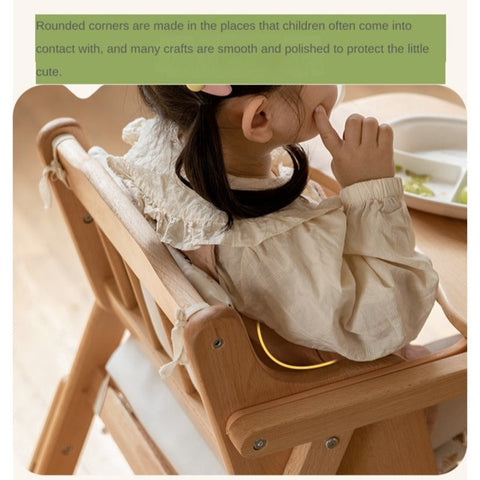 Beech Solid Wood Adjustable Baby Dining Chair Natural Finish Foldable & Safe Child Seat