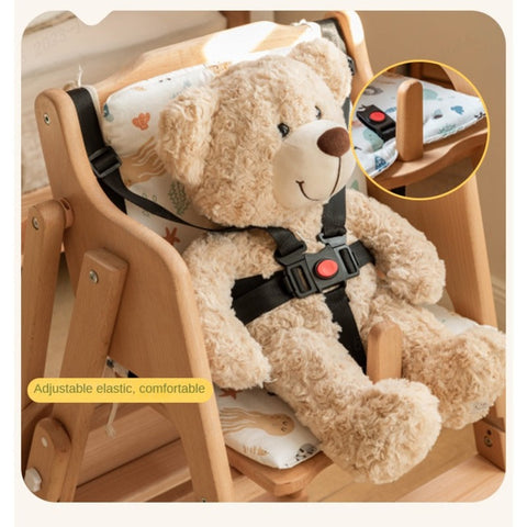 Beech Solid Wood Adjustable Baby Dining Chair Natural Finish Foldable & Safe Child Seat