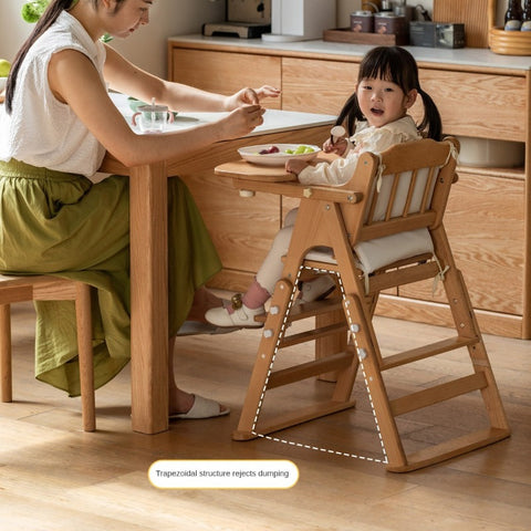 Beech Solid Wood Adjustable Baby Dining Chair Natural Finish Foldable & Safe Child Seat