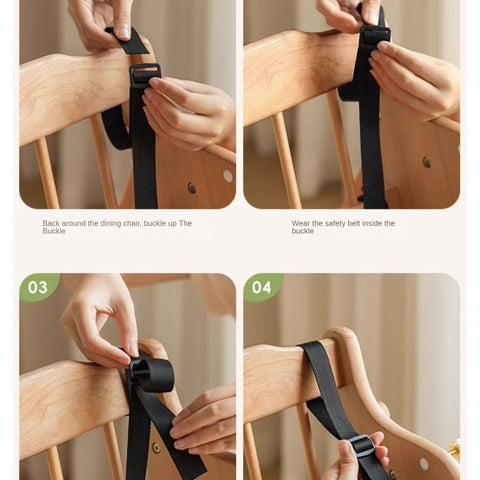 Beech Solid Wood Adjustable Baby Dining Chair Natural Finish Foldable & Safe Child Seat