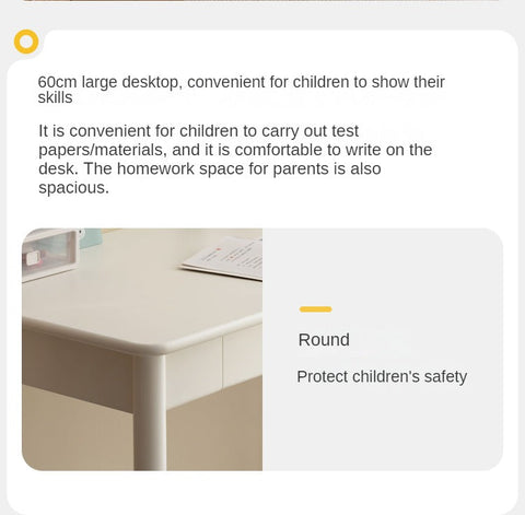 Poplar Solid Wood & Rubberwood Childrens Elevated Desk Cream White Drawer Study Table with Adjustable Height