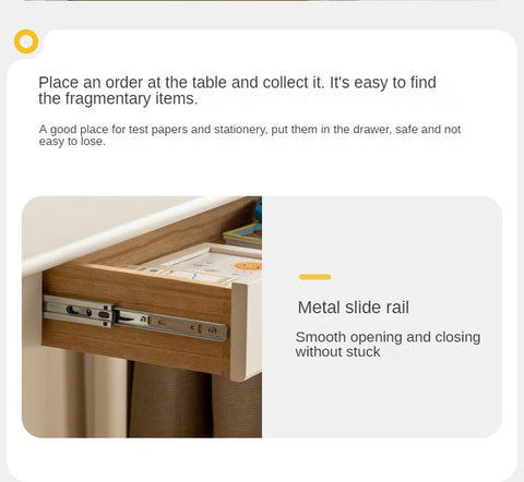 Poplar Solid Wood & Rubberwood Childrens Elevated Desk Cream White Drawer Study Table with Adjustable Height