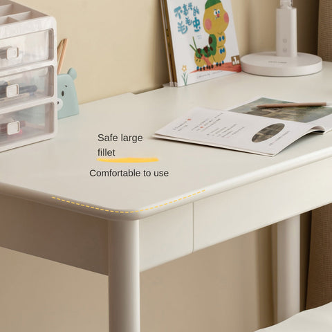 Poplar Solid Wood & Rubberwood Childrens Elevated Desk Cream White Drawer Study Table with Adjustable Height