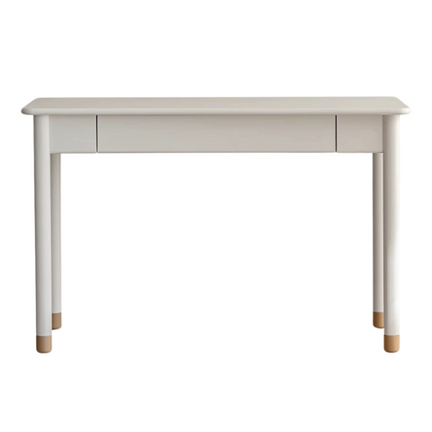 Poplar Solid Wood & Rubberwood Childrens Elevated Desk Cream White Drawer Study Table with Adjustable Height