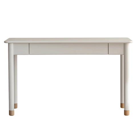 Poplar Solid Wood & Rubberwood Childrens Elevated Desk Cream White Drawer Study Table with Adjustable Height