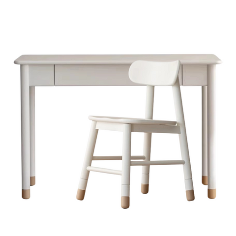 Poplar Solid Wood & Rubberwood Childrens Elevated Desk Cream White Drawer Study Table with Adjustable Height