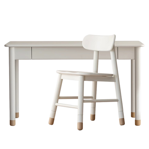 Poplar Solid Wood & Rubberwood Childrens Elevated Desk Cream White Drawer Study Table with Adjustable Height