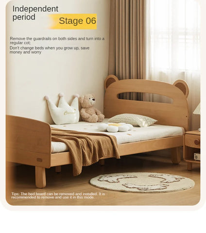 Beech solid wood children's guardrail bed with light