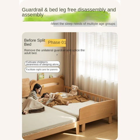 Beech solid wood children's guardrail bed with light