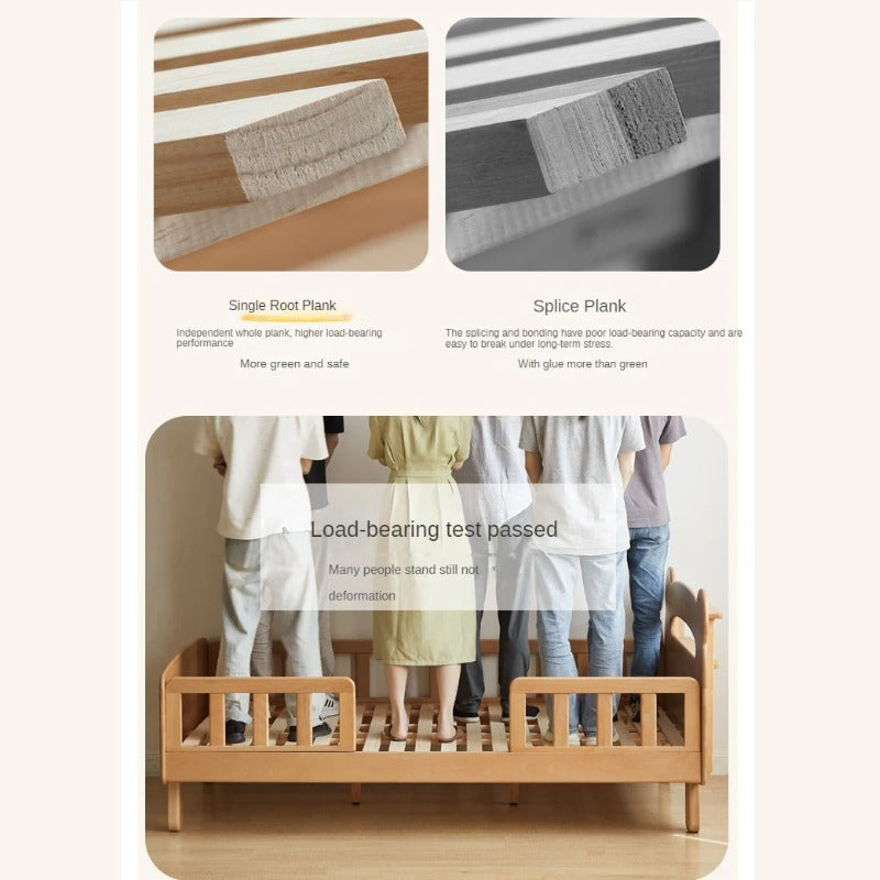 Beech solid wood children's guardrail bed with light