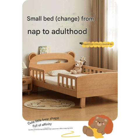 Beech solid wood children's guardrail bed with light