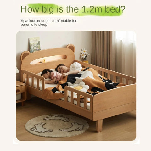 Beech solid wood children's guardrail bed with light