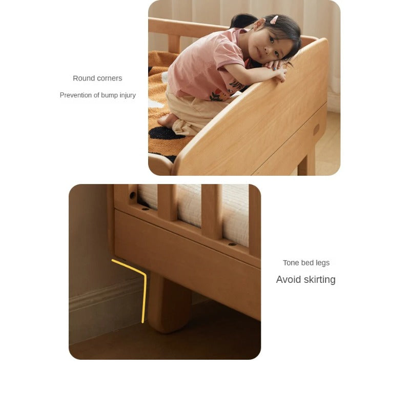 Beech solid wood children's guardrail bed with light