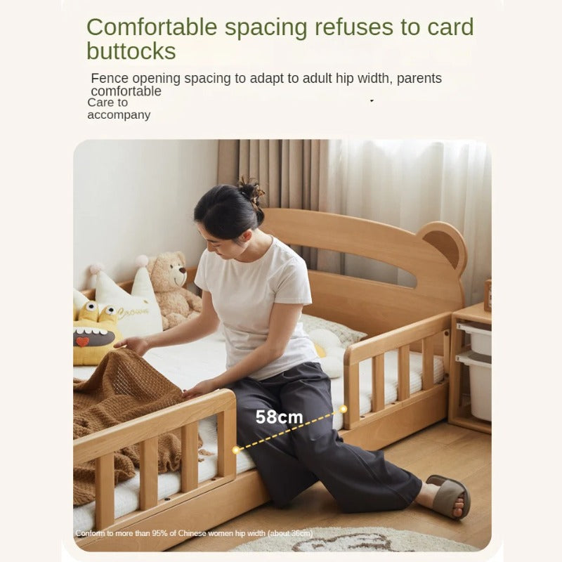 Beech solid wood children's guardrail bed with light