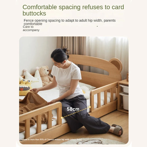 Beech solid wood children's guardrail bed with light