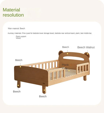 Beech solid wood children's guardrail bed with light