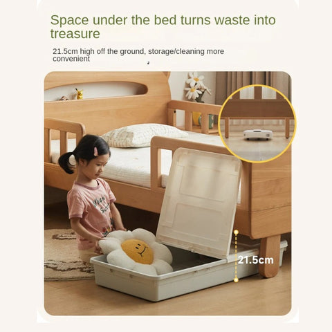 Beech solid wood children's guardrail bed with light