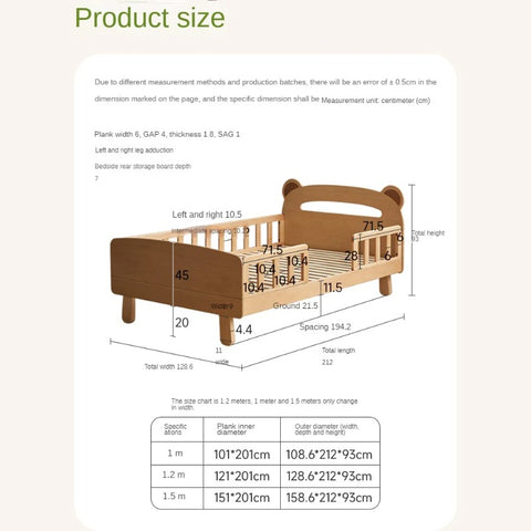 Beech solid wood children's guardrail bed with light