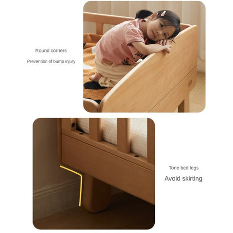 Beech solid wood children's guardrail bed with light