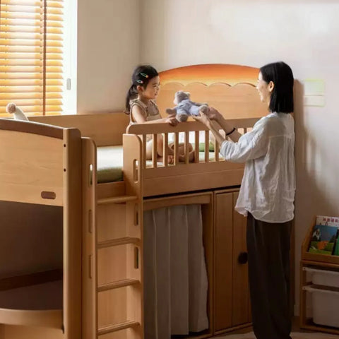 Beech Solid Wood Children's with Light Guardrail Bed