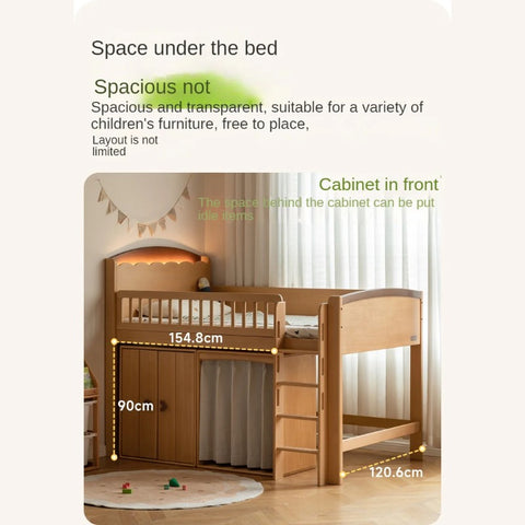 Beech Solid Wood Children's with Light Guardrail Bed