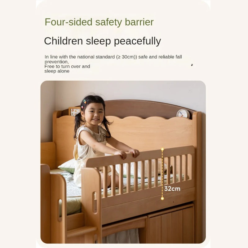 Beech Solid Wood Children's with Light Guardrail Bed