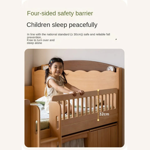 Beech Solid Wood Children's with Light Guardrail Bed