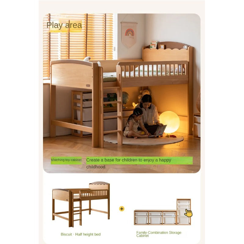 Beech Solid Wood Children's with Light Guardrail Bed