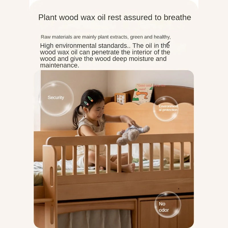 Beech Solid Wood Children's with Light Guardrail Bed