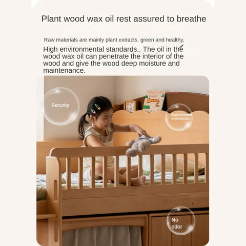 Beech Solid Wood Children's with Light Guardrail Bed
